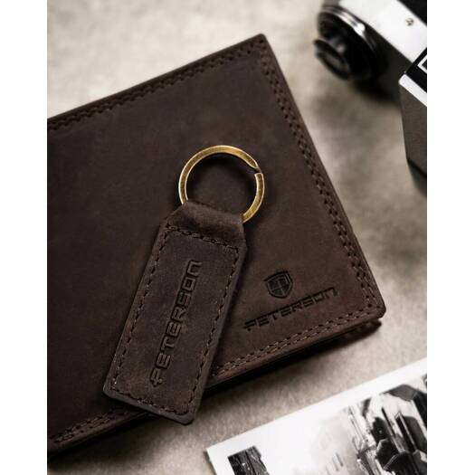 Leather wallet & key ring set PETERSON PTN SET-M-N994-CHM