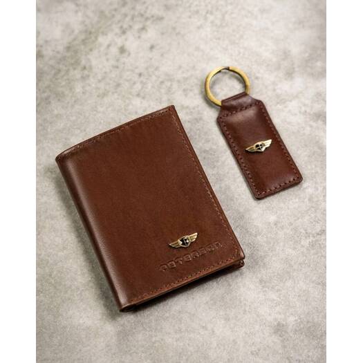 Leather wallet+case+key ring PETERSON PTN SET3-N992-VT