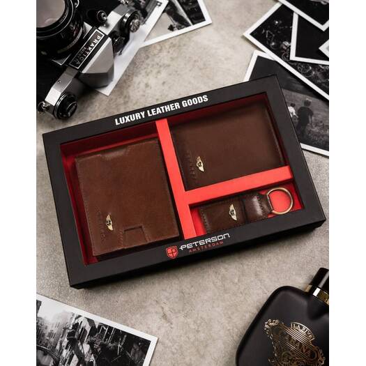 Leather wallet+case+key ring set PETERSON PTN SET3-N78-VT