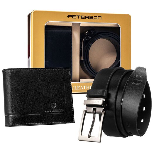 Leather wallet+ leather belt set PETERSON PTN ZM85