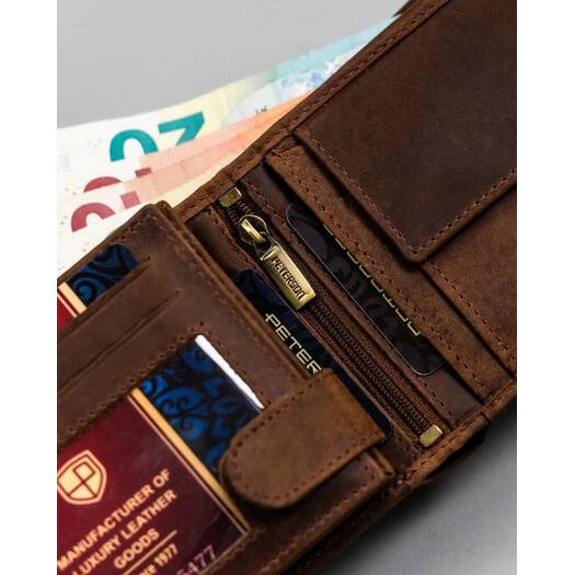 Leather wallet RFID PETERSON PTN N992-BE-DEER