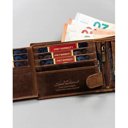 Leather wallet RFID PETERSON PTN N992-BE-DEER